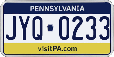 PA license plate JYQ0233