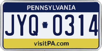PA license plate JYQ0314