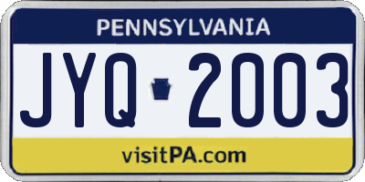 PA license plate JYQ2003