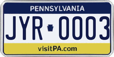 PA license plate JYR0003