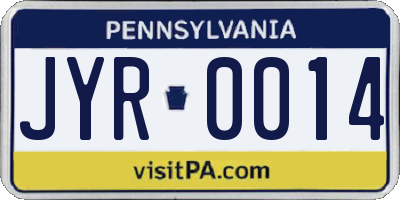 PA license plate JYR0014