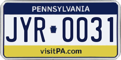 PA license plate JYR0031