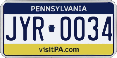 PA license plate JYR0034