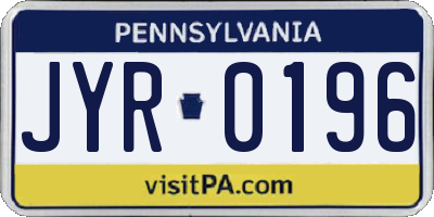 PA license plate JYR0196