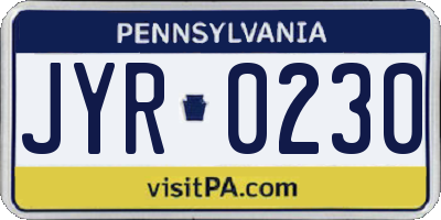 PA license plate JYR0230