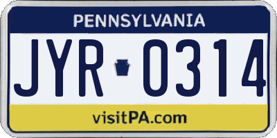 PA license plate JYR0314