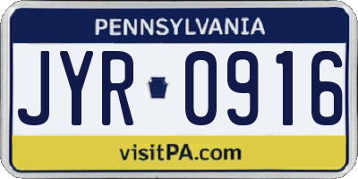 PA license plate JYR0916