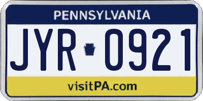 PA license plate JYR0921