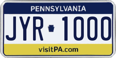 PA license plate JYR1000