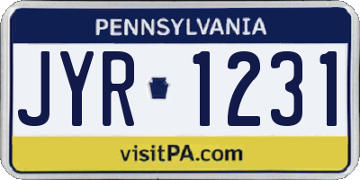 PA license plate JYR1231