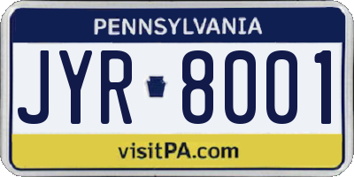 PA license plate JYR8001