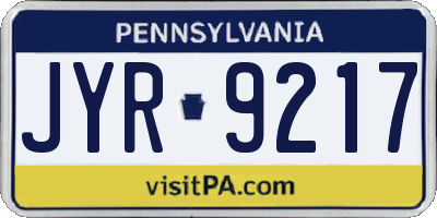 PA license plate JYR9217