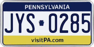 PA license plate JYS0285