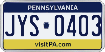 PA license plate JYS0403