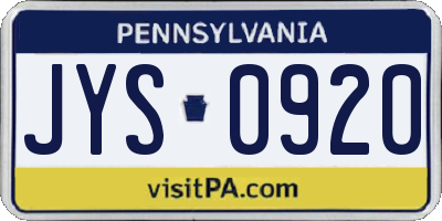 PA license plate JYS0920