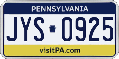 PA license plate JYS0925