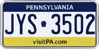 PA license plate JYS3502