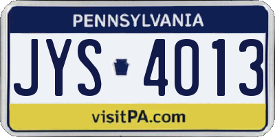 PA license plate JYS4013