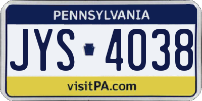 PA license plate JYS4038