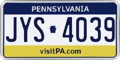 PA license plate JYS4039
