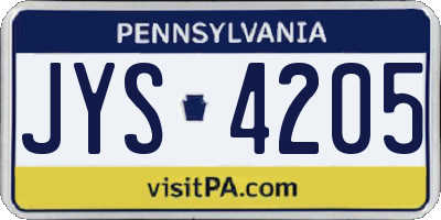 PA license plate JYS4205