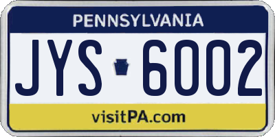 PA license plate JYS6002