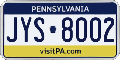 PA license plate JYS8002