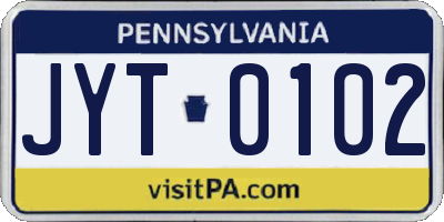 PA license plate JYT0102