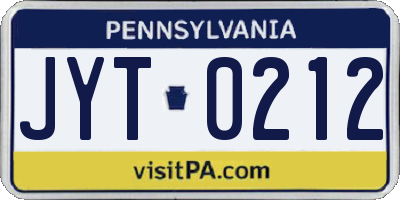 PA license plate JYT0212