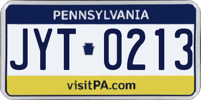 PA license plate JYT0213