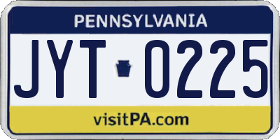 PA license plate JYT0225