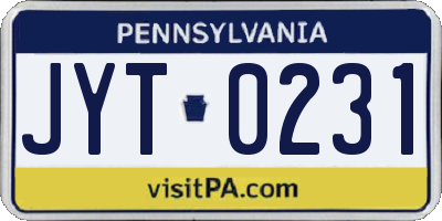 PA license plate JYT0231