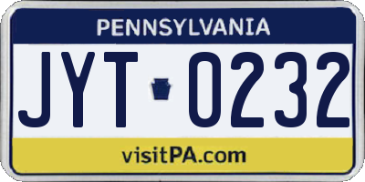 PA license plate JYT0232