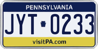 PA license plate JYT0233