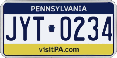 PA license plate JYT0234