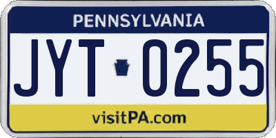 PA license plate JYT0255