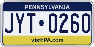 PA license plate JYT0260