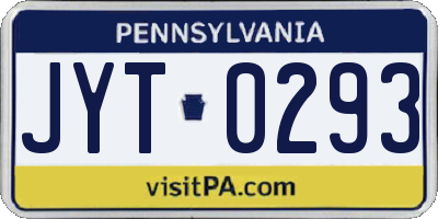 PA license plate JYT0293