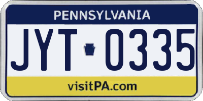 PA license plate JYT0335