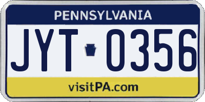 PA license plate JYT0356