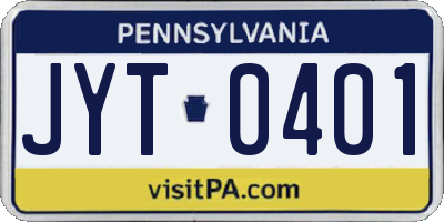 PA license plate JYT0401