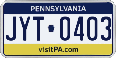 PA license plate JYT0403