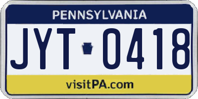 PA license plate JYT0418