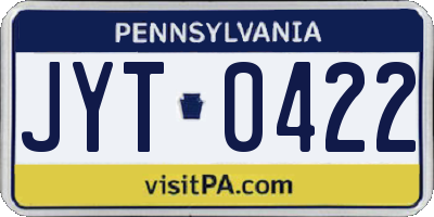 PA license plate JYT0422