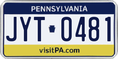 PA license plate JYT0481