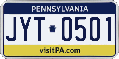 PA license plate JYT0501