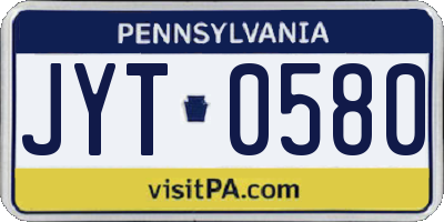 PA license plate JYT0580