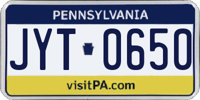 PA license plate JYT0650