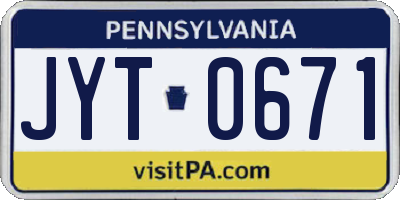 PA license plate JYT0671