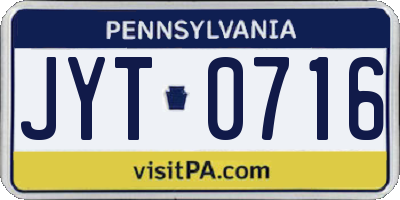 PA license plate JYT0716
